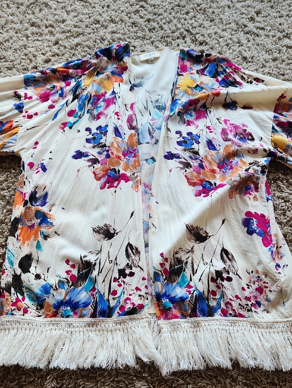 Umgee Cream Top with Floral Pattern Cardigan Detail Size Medium